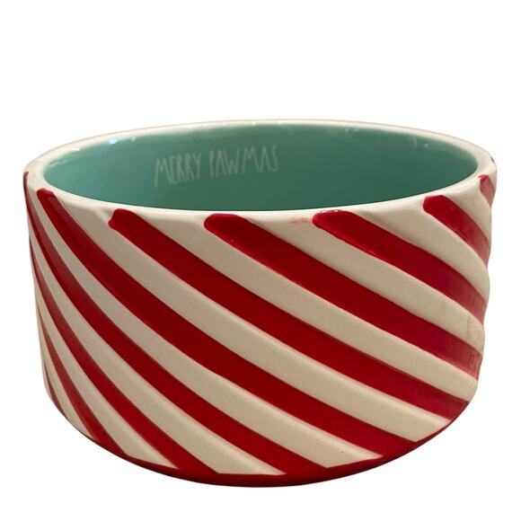 Rae Dunn Dog Bowl Christmas Candy Cane Striped MERRY PAWMAS New - Picture 9 of 11